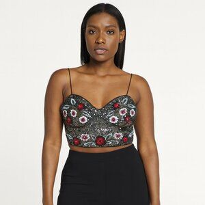 Guess Black Sequin Floral Crop Top